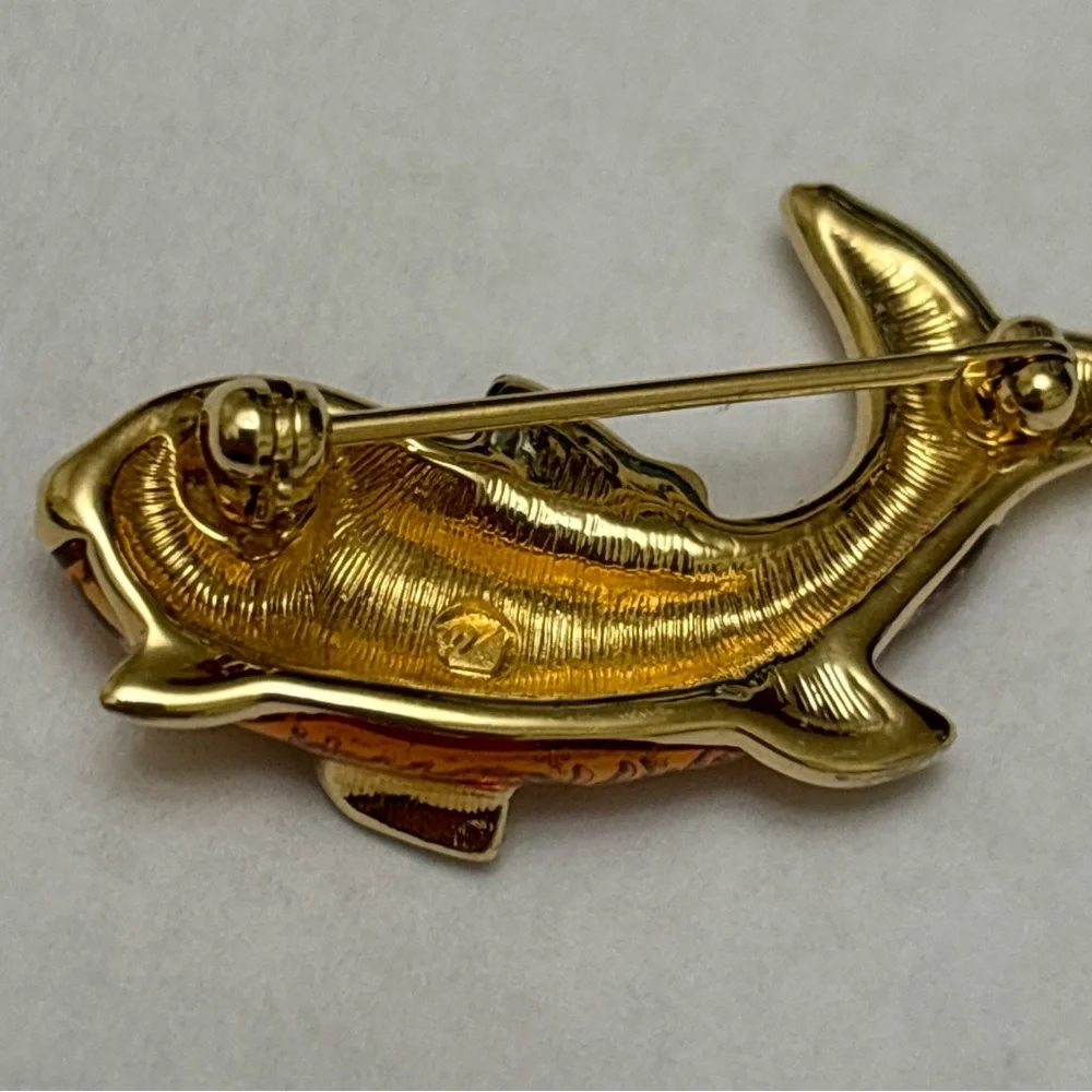 SWAROVSKI GOLD TONE RHINESTONE TROPICAL KOI FISH PIN BROOCH Vintage - Picture 4 of 4